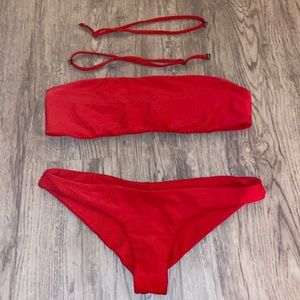 Frankie’s bikinis Red Ribbed bikini set